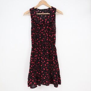 Verty Heart Print Peter Pan Collar Sleeveless Mini Dress Black Red Large
